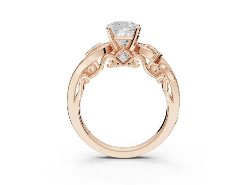 Cushion Cut Vintage Swirl Engagement Ring Setting | Bezel Side Accents | Rose Gold