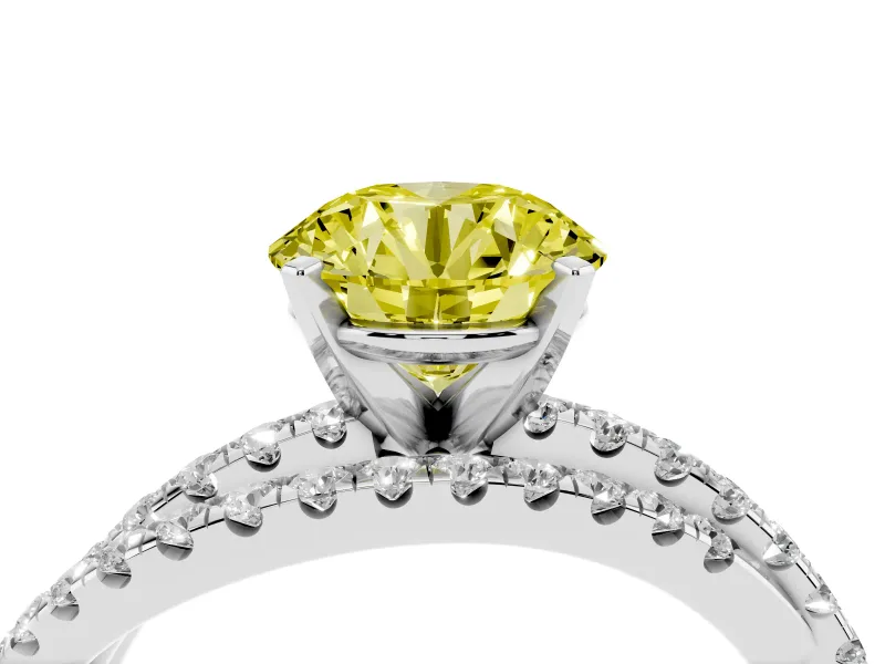 Round Twisted Pavé Engagement Ring Setting for a Fancy Yellow Lab-Grown Diamond | Platinum