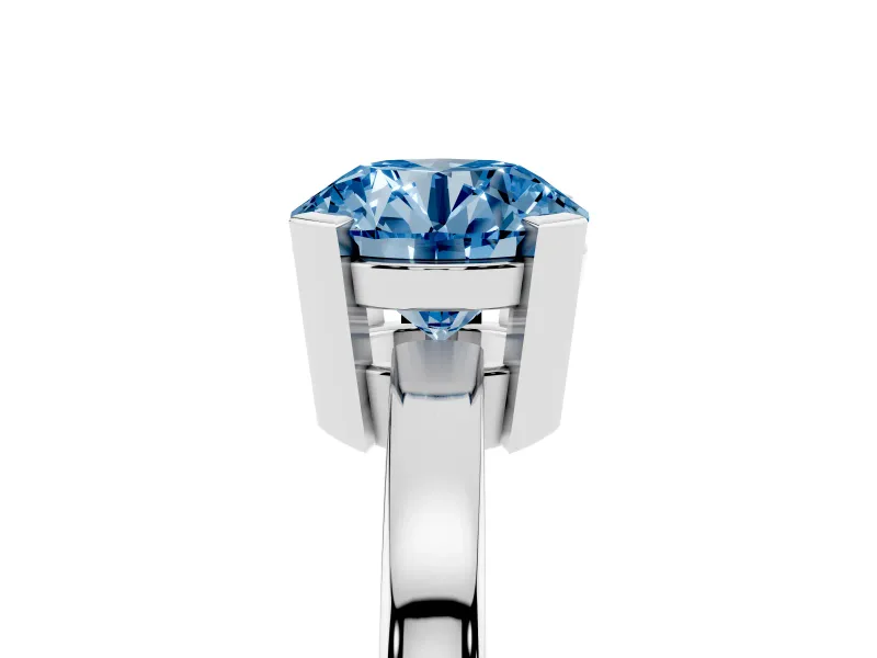Fancy Blue Round Cut Diamond Solitaire Ring Set in Platinum with Prong Head and Smooth Polished Band