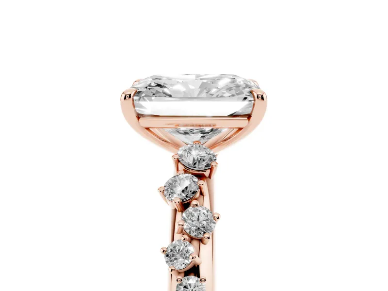Radiant Cut Solitaire Engagement Ring Setting | Graduated Scattered Accents | Rose Gold