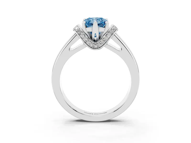 Radiant Cut Pavé Collar Engagement Ring Setting for a Fancy Blue Lab-Grown Diamond | Platinum