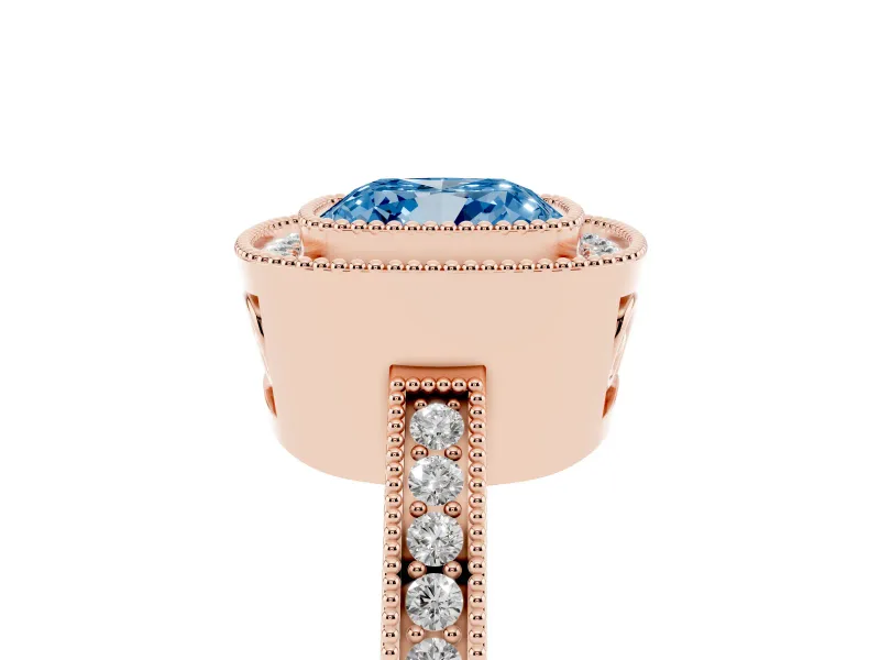 Cushion Cut Milgrain Halo Engagement Ring Setting for a Fancy Blue Lab-Grown Diamond | Rose Gold