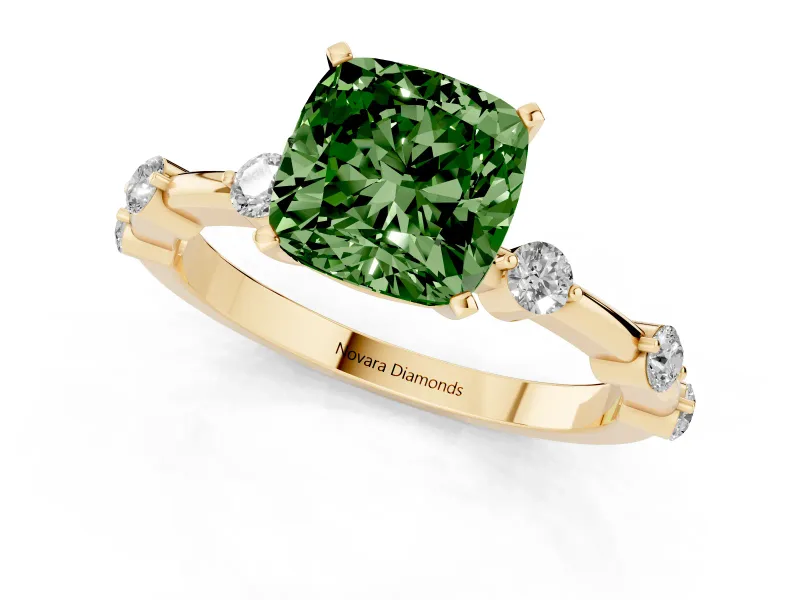 Cushion Cut Bar Set Engagement Ring Setting for a Fancy Green Lab-Grown Diamond | Yellow Gold