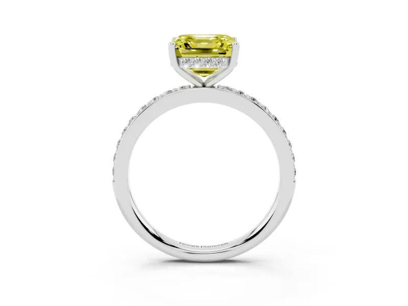 Asscher Cut Hidden Halo Engagement Ring Setting for a Fancy Yellow Lab-Grown Diamond | Platinum