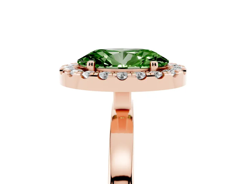 Oval Thin Halo Engagement Ring Setting for a Fancy Green Lab-Grown Diamond | Plain Polished Band | Rose Gold
