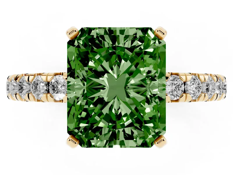 Radiant Cut Pavé Engagement Ring Setting for a Fancy Green Lab-Grown Diamond | Yellow Gold