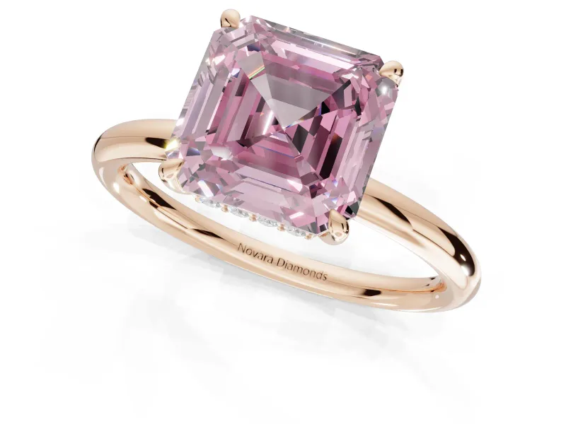 Asscher Cut Hidden Halo Ring Setting for a Fancy Pink Lab-Grown Diamond | Rose Gold
