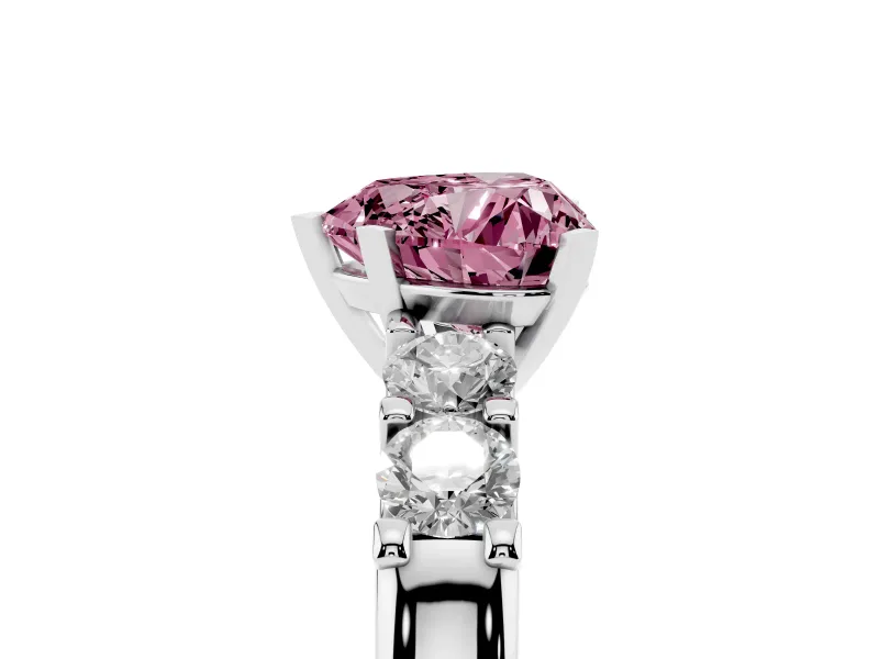 Heart-Shaped Five Stone Engagement Ring Setting for a Fancy Pink Lab-Grown Diamond | White Gold