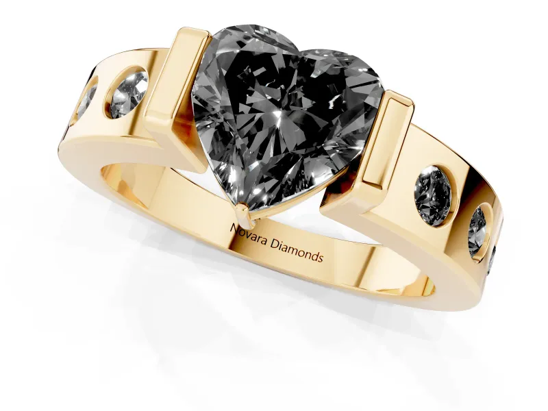 Heart-Shaped Tension Style Engagement Ring Setting for a Black Center | Yellow Gold