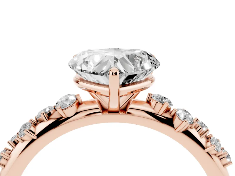 Heart Cut Diamond Cluster Solitaire Ring Set in Rose gold with Prong Setting