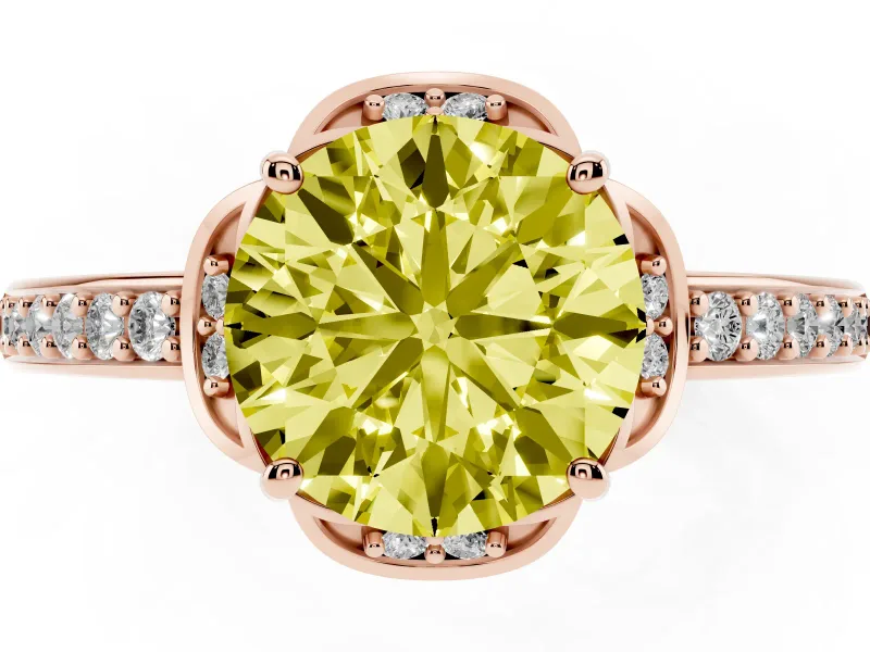 Round Floral Pavé Engagement Ring Setting for a Fancy Yellow Lab-Grown Diamond | Rose Gold