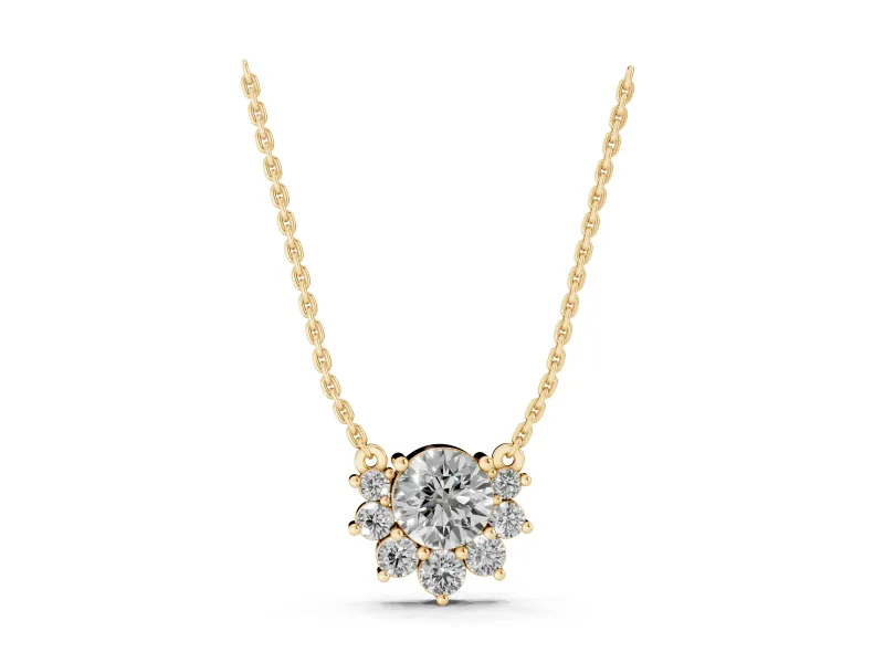 Round Lab-Grown Diamond Fan Cluster Pendant Necklace | Open Top | Yellow Gold