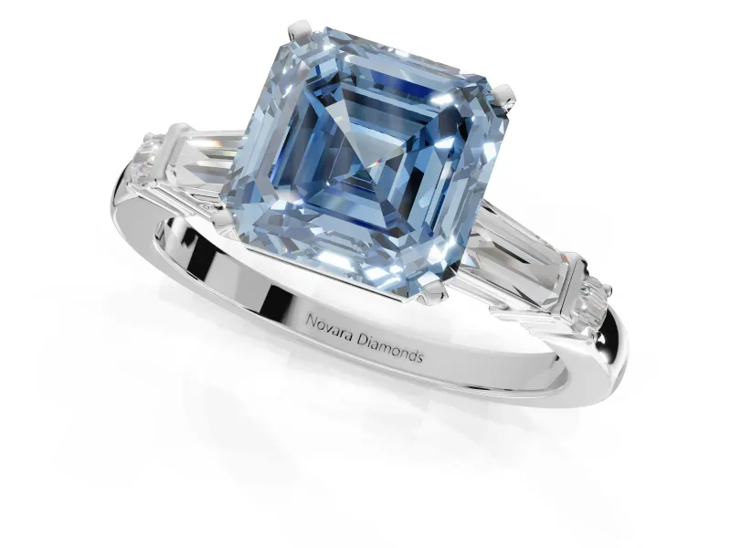 Asscher Cut Tapered Baguette Engagement Ring Setting for a Fancy Blue Lab-Grown Diamond | Platinum
