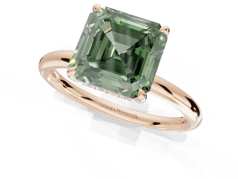 Asscher Cut Hidden Halo Ring Setting for a Fancy Green Lab-Grown Diamond | Rose Gold