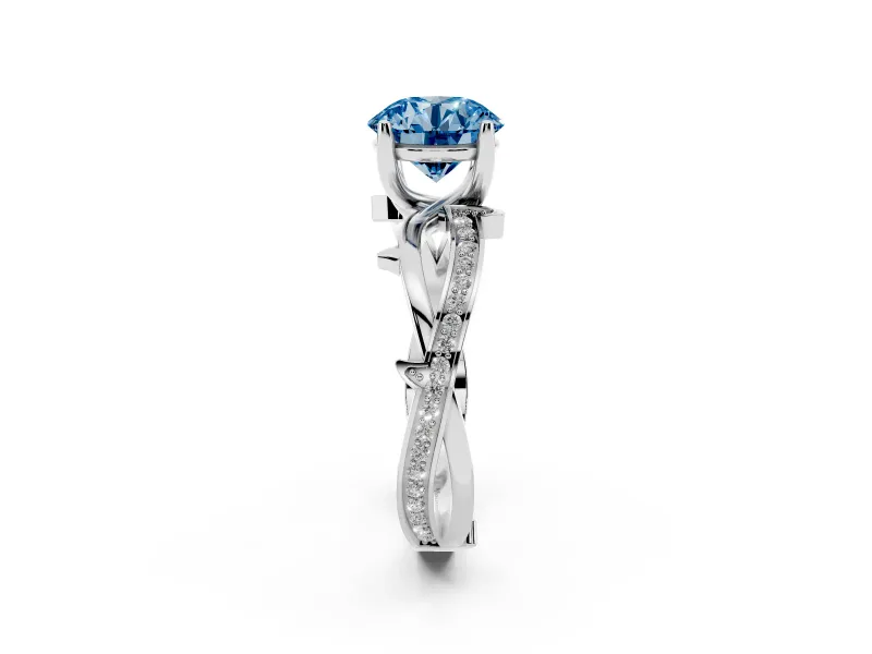 Round Twisted Pavé Engagement Ring Setting for a Fancy Blue Lab-Grown Diamond | Pavé and Plain Strands | Platinum