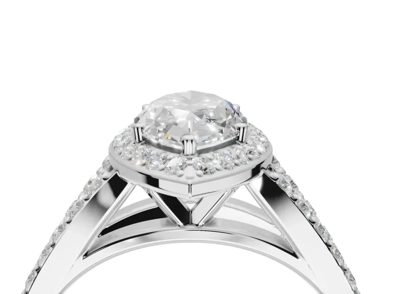 Marquise Halo Pavé Engagement Ring Setting | Narrow Split Shank | White Gold