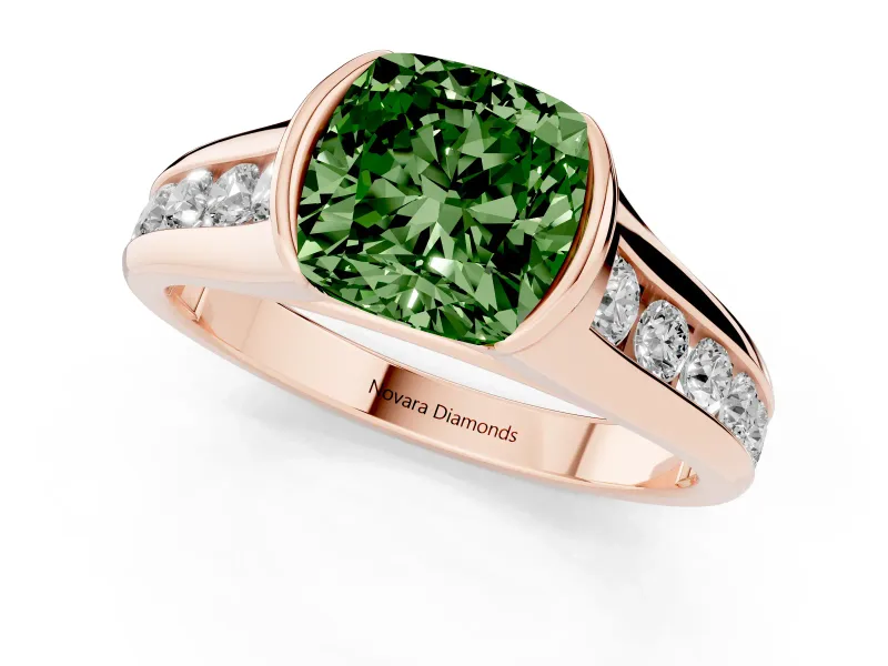 Cushion Cut Half Bezel Engagement Ring Setting for a Fancy Green Lab-Grown Diamond | Rose Gold