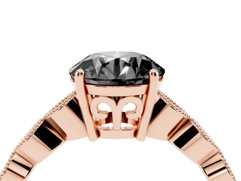 Fancy Black Round Cut Diamond Solitaire Ring Set in Rose gold with Infinity Twist Pavé Band