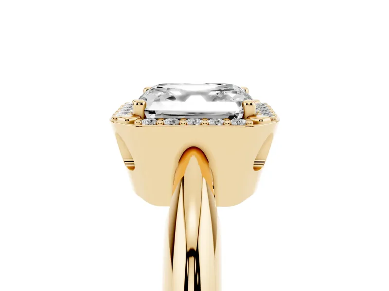 Asscher Cut Halo Engagement Ring Setting | Plain Tapered Band | Yellow Gold