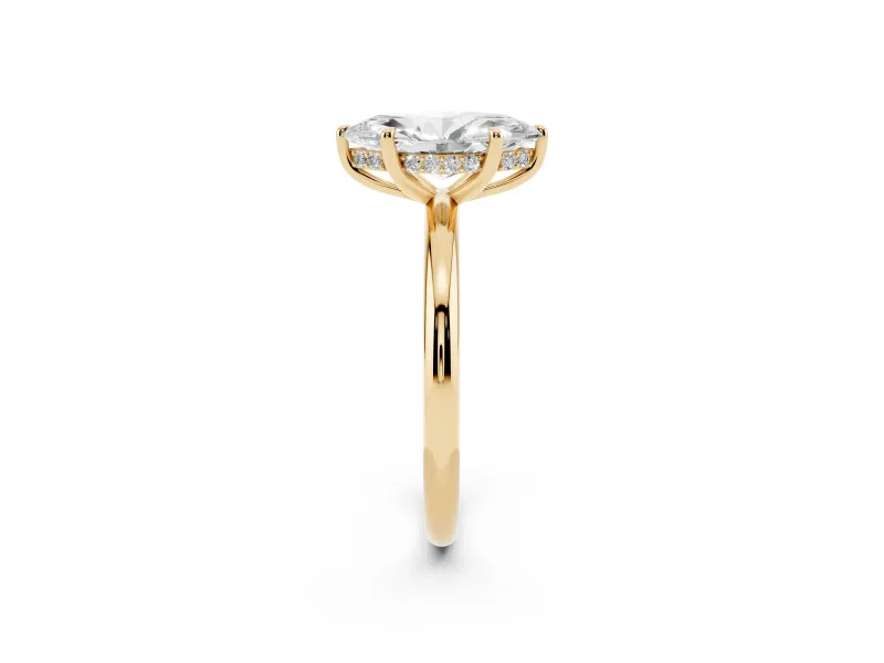 Marquise Hidden Halo Engagement Ring Setting | Thin Plain Band | Yellow Gold