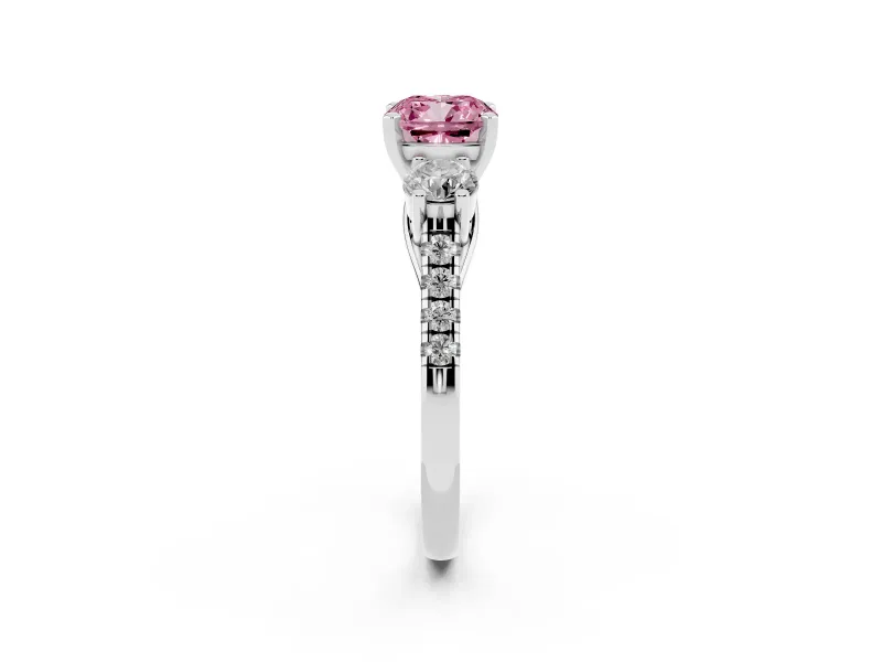 Cushion Cut Three-Stone Engagement Ring Setting for a Fancy Pink Lab-Grown Diamond | Sterling Silver