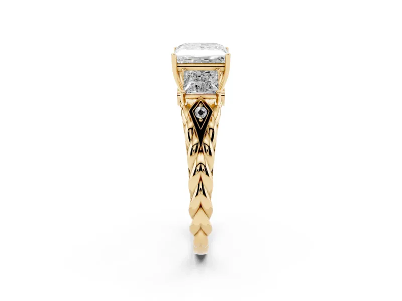 Princess Cut Three Stone Engagement Ring Setting | Braided Band | Yellow Gold
