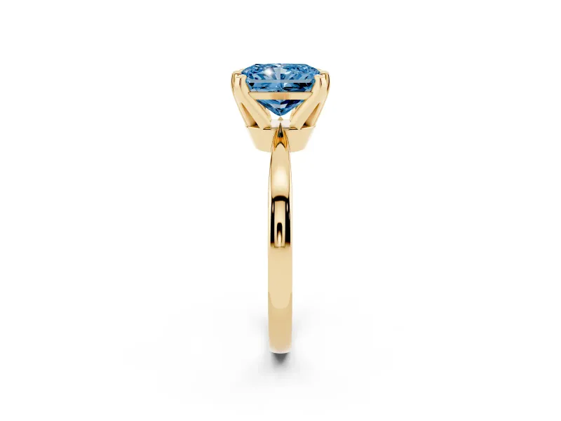 Radiant Cut Tapered Solitaire Engagement Ring Setting for a Fancy Blue Lab-Grown Diamond | Claw Prong Head | Yellow Gold