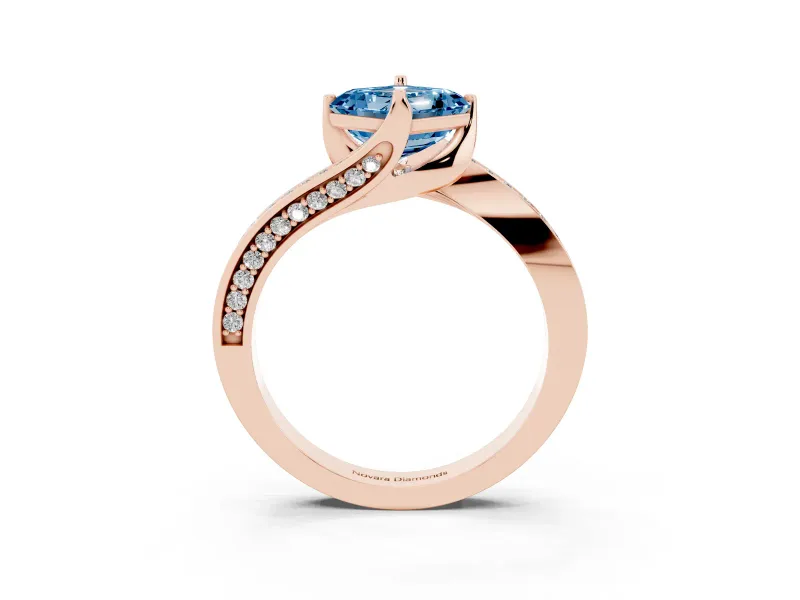 Asscher Cut Bypass Pavé Solitaire Engagement Ring Setting for a Fancy Blue Lab-Grown Diamond | Angled Head | Rose Gold