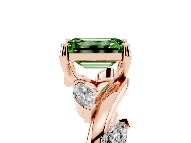 Emerald Cut Twisted Vine Engagement Ring Setting for a Fancy Green Lab-Grown Diamond | Rose Gold