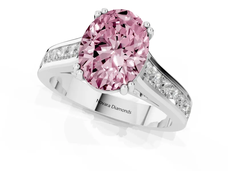 Oval Channel Engagement Ring Setting for a Fancy Pink Lab-Grown Diamond | Platinum