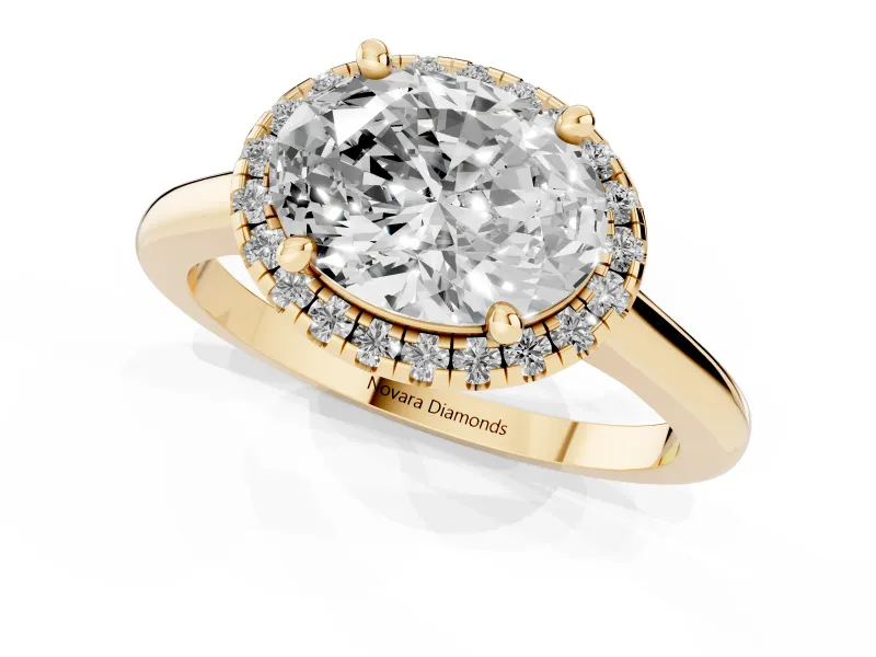 Oval Halo Engagement Ring Setting | Plain Polished Band | Yellow Gold