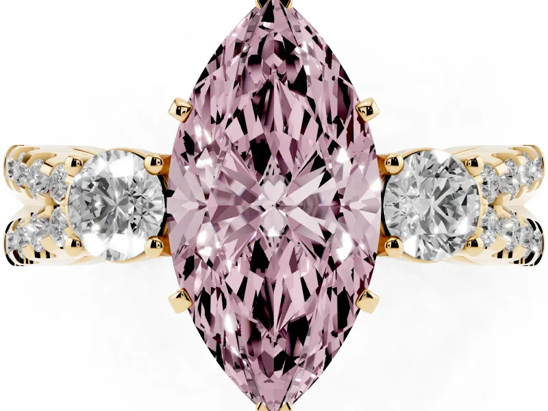 Marquise Three Stone Engagement Ring Setting for a Fancy Pink Lab-Grown Diamond | Yellow Gold