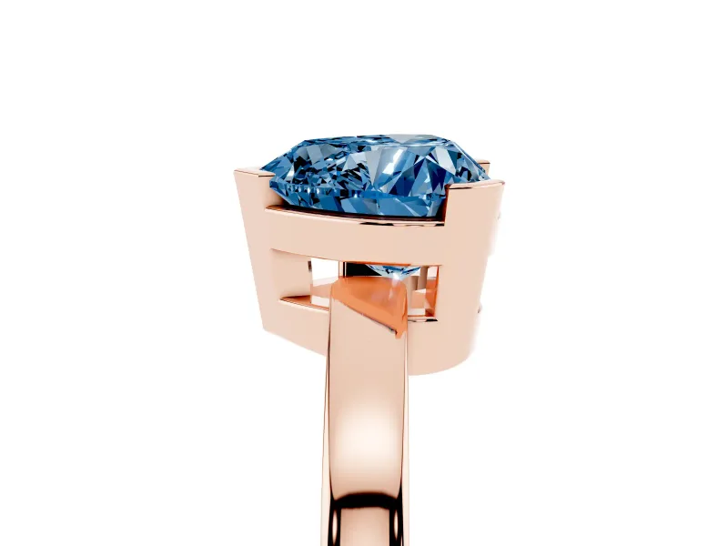 Fancy Blue Heart Cut Diamond Solitaire Ring Set in Rose gold with Prong Head and Smooth Polished Band