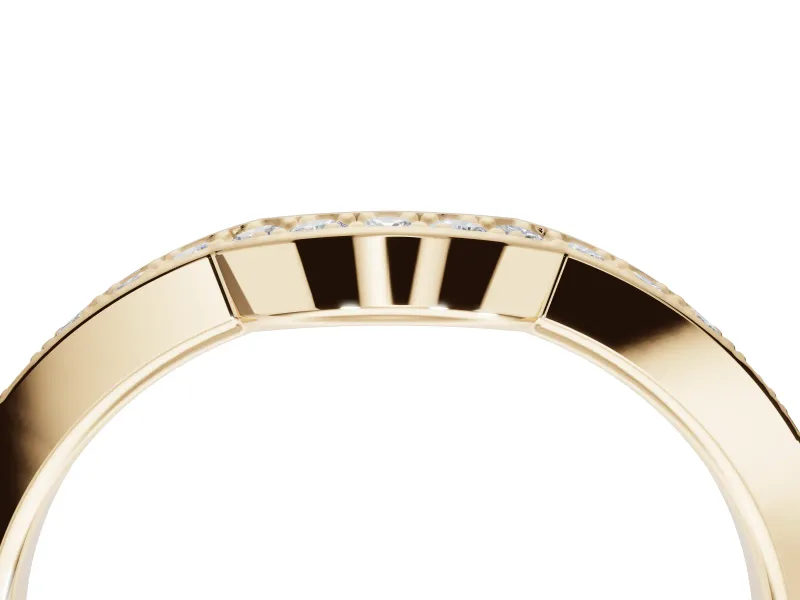 Round Lab-Grown Diamond Pavé Contour Wedding Band | Raised Rails | Yellow Gold