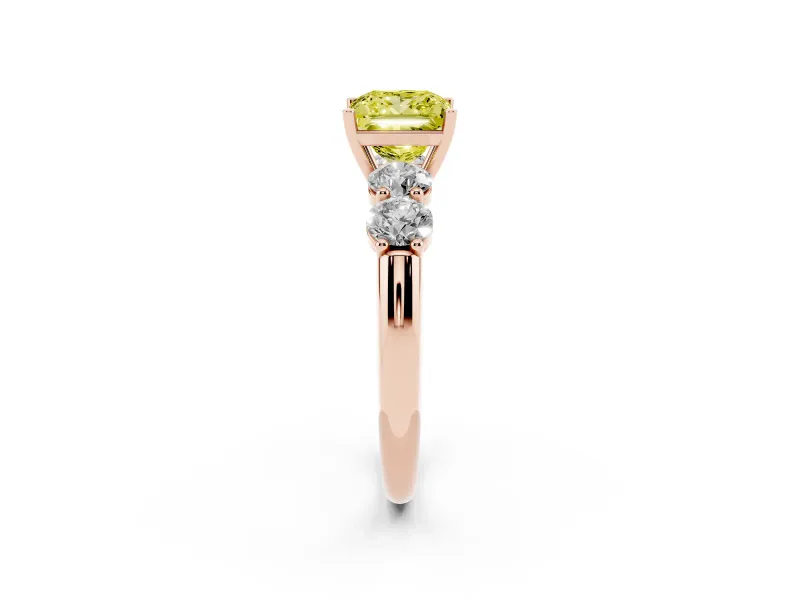 Princess Cut Five Stone Engagement Ring Setting for a Fancy Yellow Lab-Grown Diamond | Prong Set Side Stones | Rose Gold