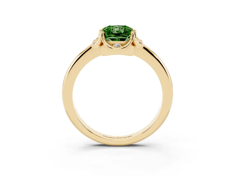 Radiant Cut Petal Halo Engagement Ring Setting for a Fancy Green Lab-Grown Diamond | Yellow Gold
