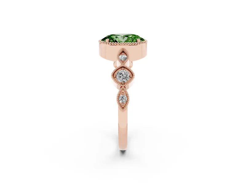 Oval Vintage Engagement Ring Setting for a Fancy Green Lab-Grown Diamond | Rose Gold
