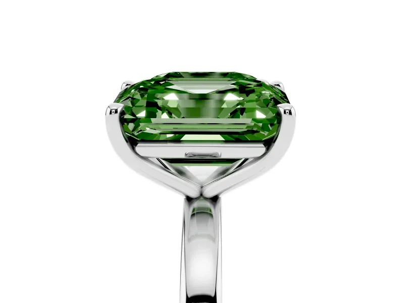 Fancy Green Asscher Cut and Emerald Cut Toi Moi Ring Set in Silver with Prong Setting