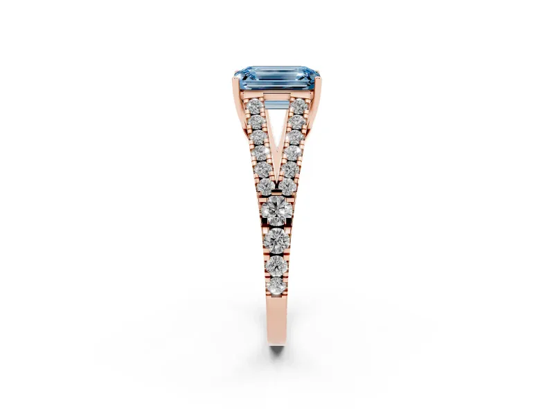 Emerald Cut Graduated Split Shank Engagement Ring Setting for a Fancy Blue Lab-Grown Diamond | Rose Gold