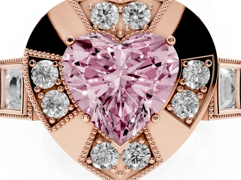 Heart-Shaped Milgrain Sectioned Halo Engagement Ring Setting for a Fancy Pink Lab-Grown Diamond | Rose Gold