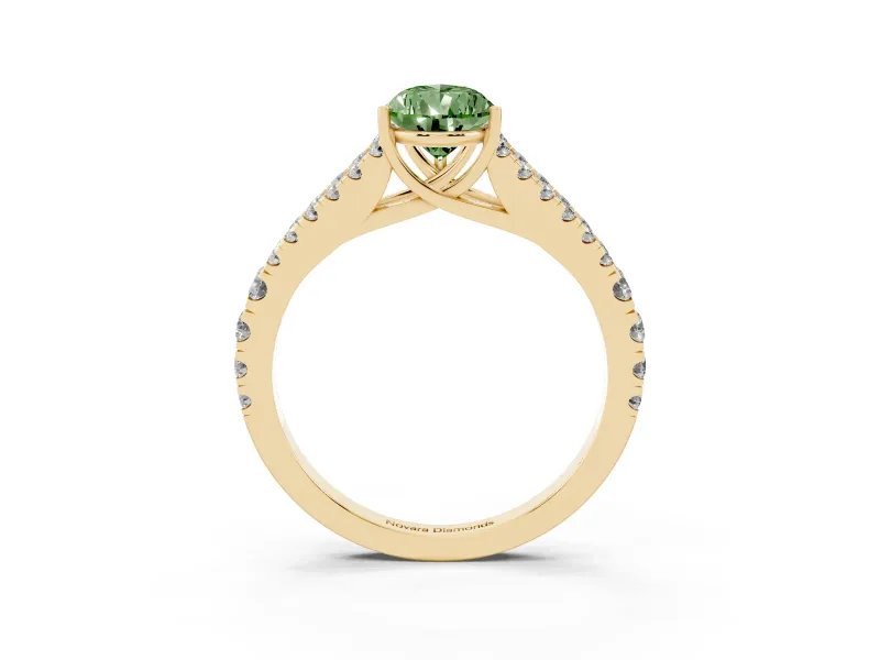 Pear-Shaped Graduated Split Shank Engagement Ring Setting for a Fancy Green Lab-Grown Diamond | Yellow Gold
