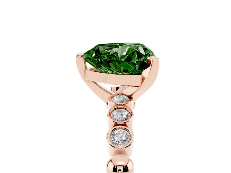 Heart-Shaped Beaded Engagement Ring Setting for a Fancy Green Lab-Grown Diamond | Rose Gold
