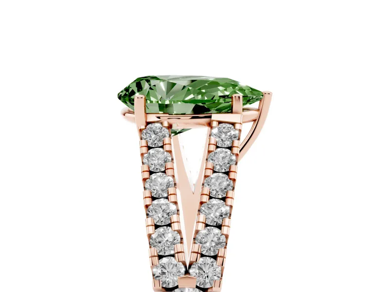 Pear-Shaped Graduated Split Shank Engagement Ring Setting for a Fancy Green Lab-Grown Diamond | Rose Gold