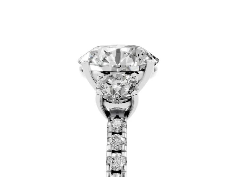 Round Three Stone Engagement Ring Setting | Pave Shoulders | Platinum