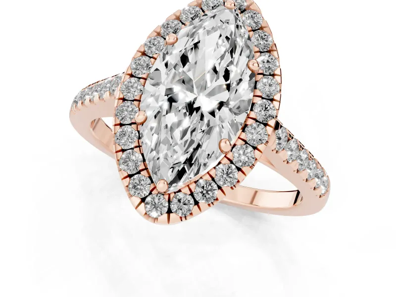 Marquise Halo Engagement Ring Setting | Pave Shoulders | Rose Gold
