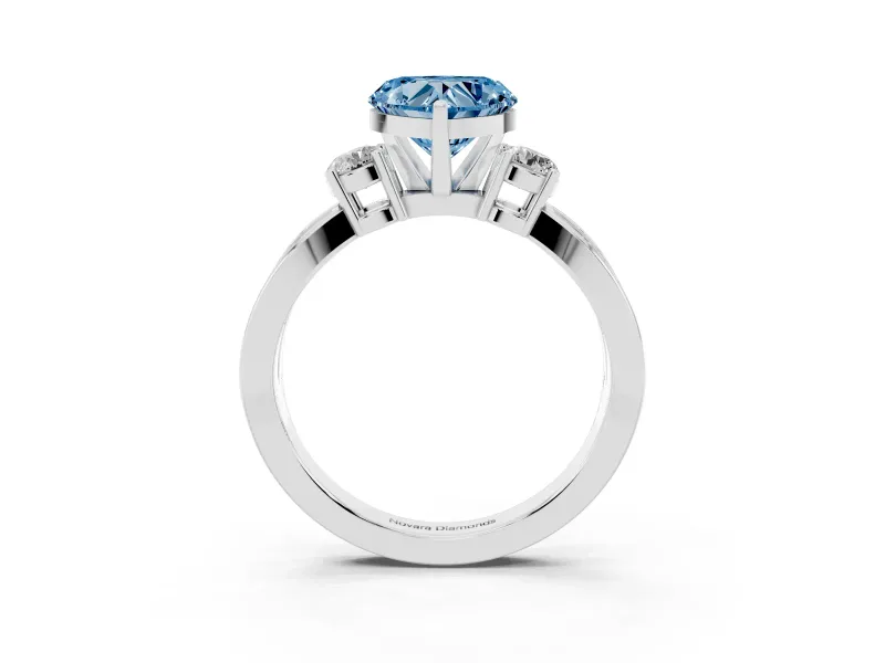 Fancy Blue Three-Stone Heart Cut Diamond Twist Band Ring Set in Silver with Pavé Accents and Prong Setting
