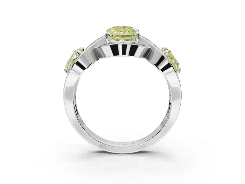 Radiant Cut Three Stone Engagement Ring Setting for a Fancy Yellow Lab-Grown Diamond | Pavé Wave Band | Sterling Silver