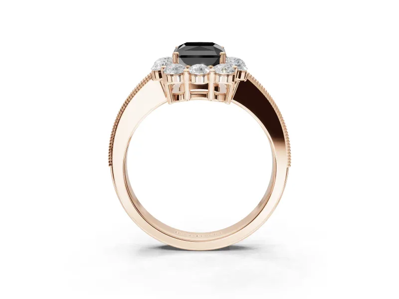 Radiant Cut Vintage Halo Engagement Ring Setting for a Black Center | Rose Gold