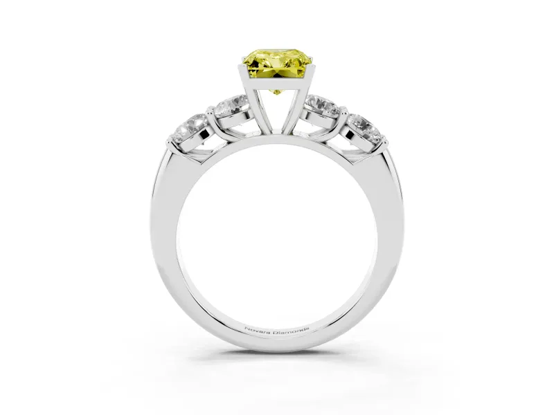 Radiant Cut Five Stone Engagement Ring Setting for a Fancy Yellow Lab-Grown Diamond | Prong Set Side Stones | White Gold