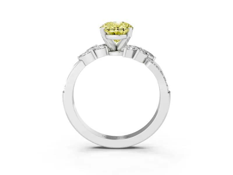 Oval Floral Engagement Ring Setting for a Fancy Yellow Lab-Grown Diamond | Marquise Side Stones | Sterling Silver